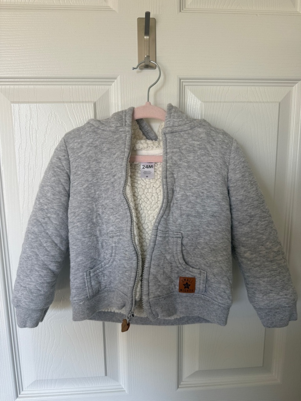 Kids Grey Sherpa-Lined Zip quilted Hoodie